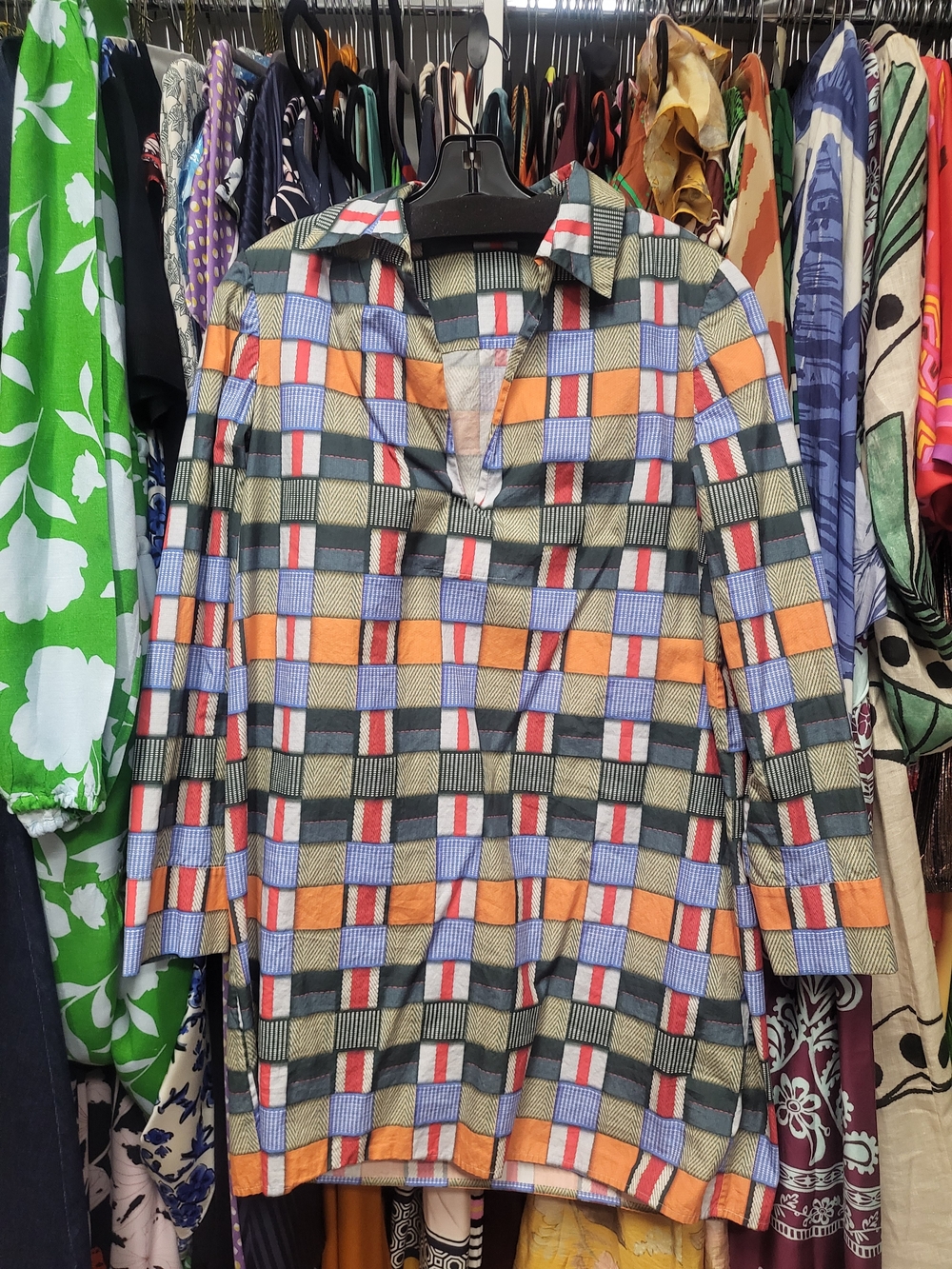 Tory Burch Multicolor Plaid Button-Down Shirt - Orange, Blue & Green